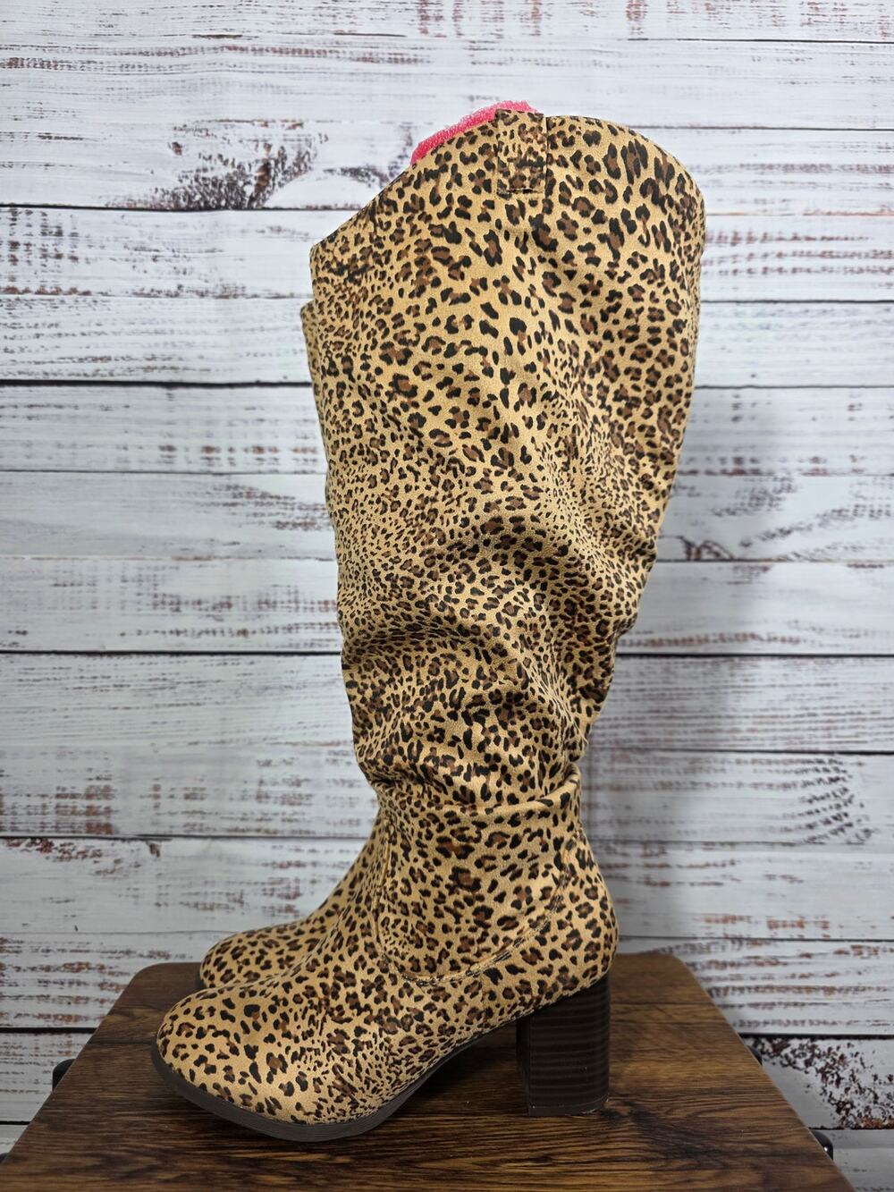 Journee Aneil Women's Knee-High Faux Suede Wide Calf Leopard Print Boots size 8